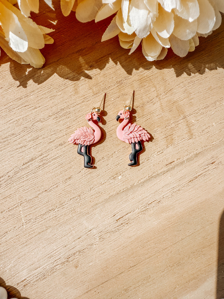 Floral Flamingo Dangle Earrings