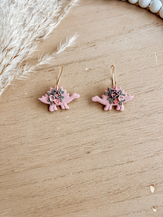 Stegosaurus Floral Hoop Earrings
