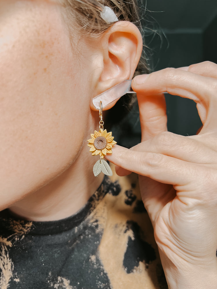 Sunflower Huggie Dangle Earrings