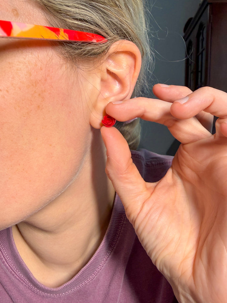 Red White & Blue Rose Stud Earrings