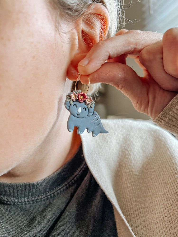 Triceratops Floral Hoop Earrings