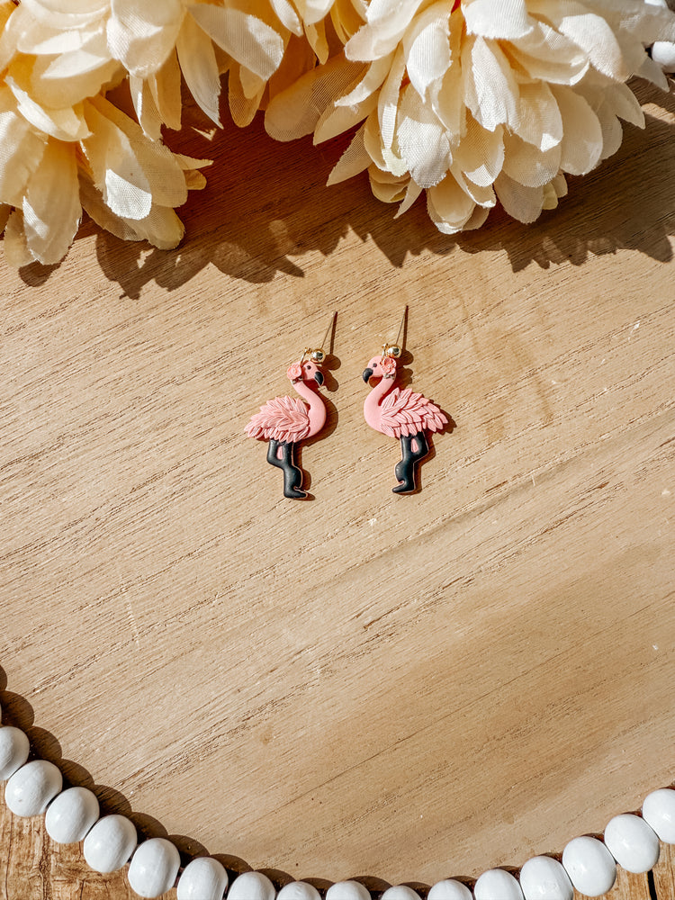 Floral Flamingo Dangle Earrings