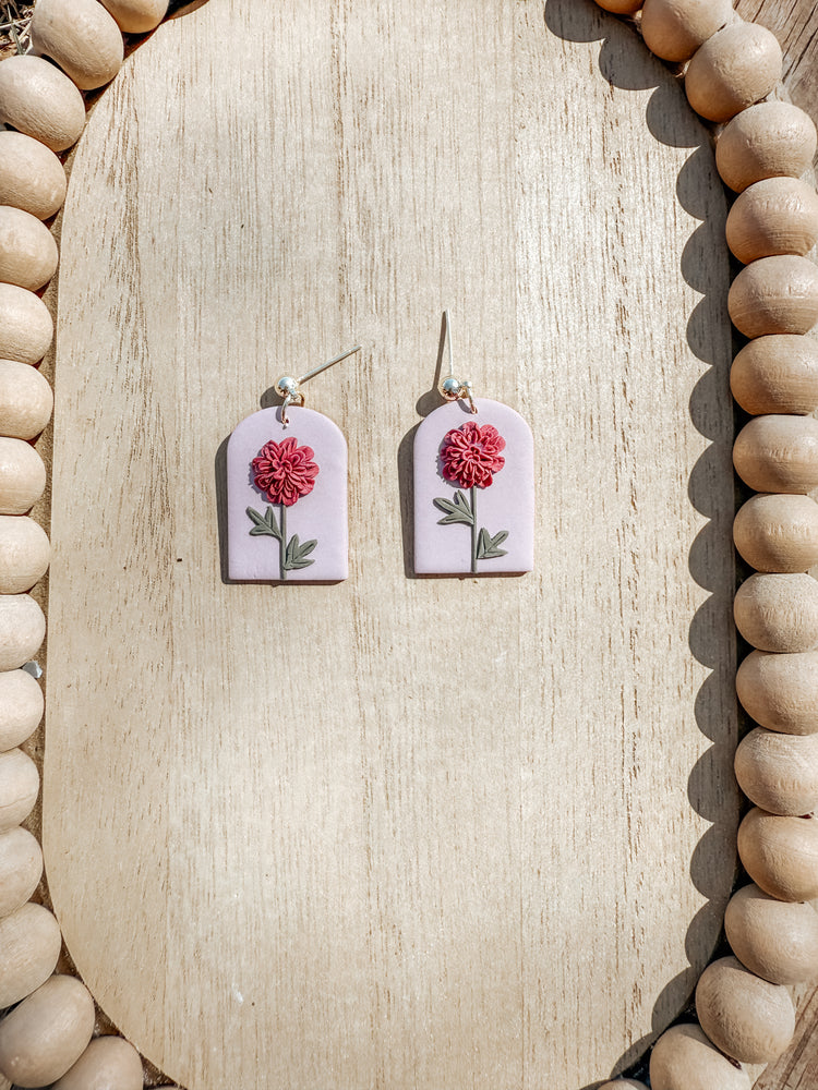 Chrysanthemum November Birth Flower Dangle Earrings
