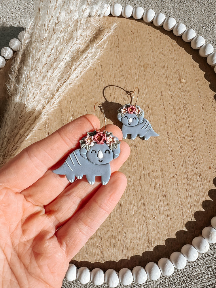 Triceratops Floral Hoop Earrings