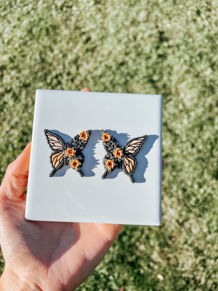 Monarch Sunflower Butterfly Hoop Earrings