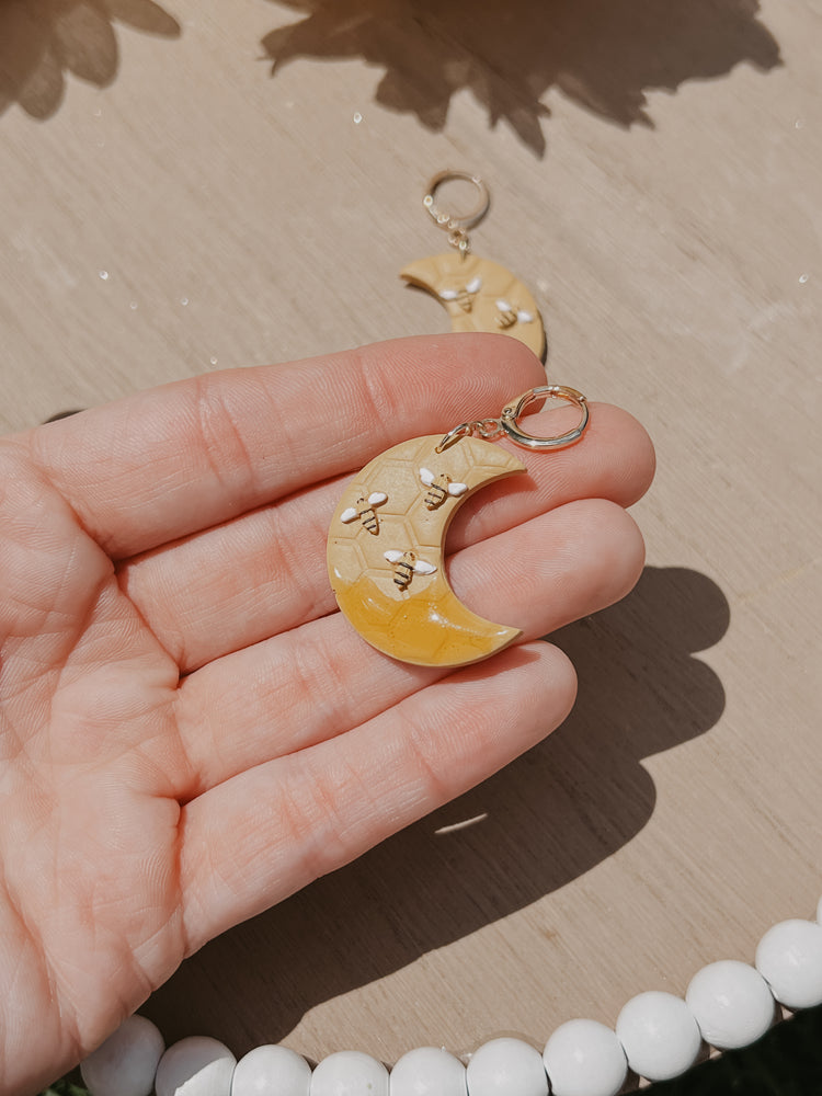 Honey Comb Moon Huggie Dangles