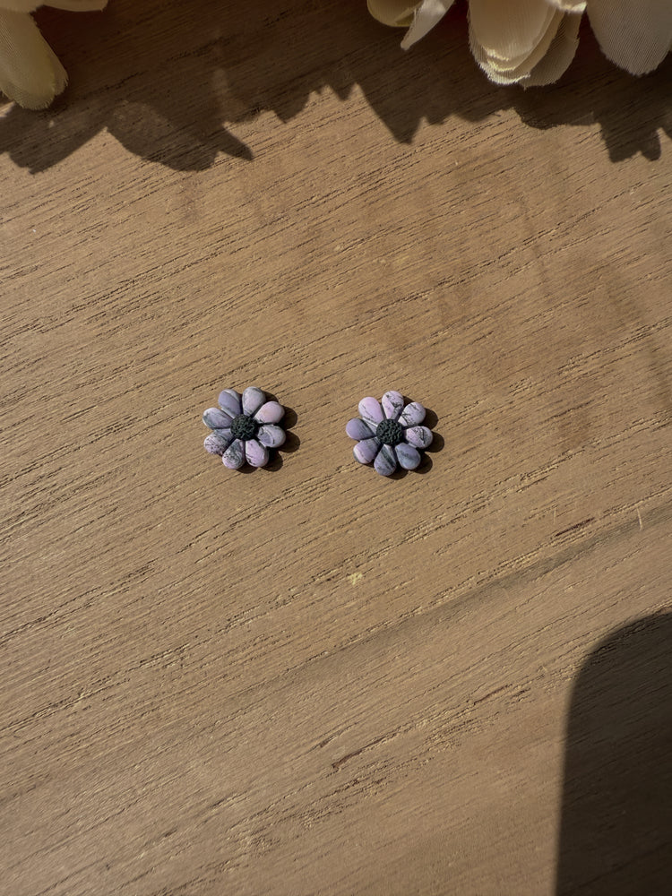 Purple Marble Flower Stud Earrings