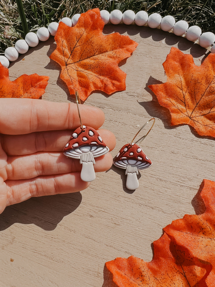 Red Mushroom Hoop Earrings