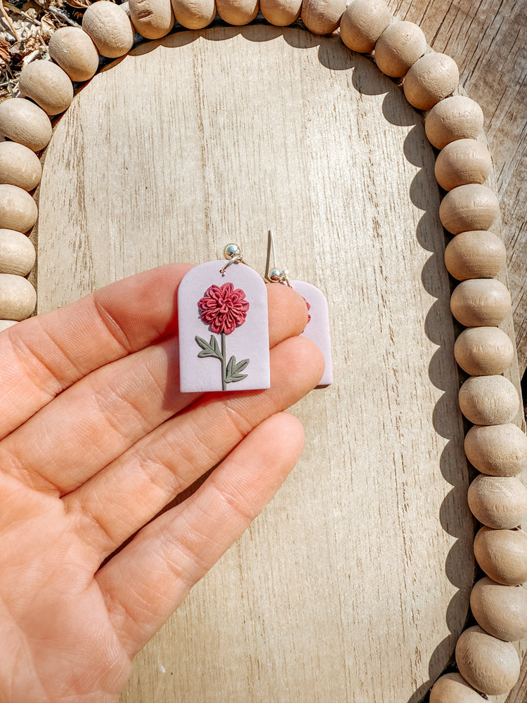 Chrysanthemum November Birth Flower Dangle Earrings