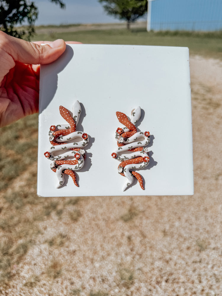 Desert Serpent Floral Snake Earrings