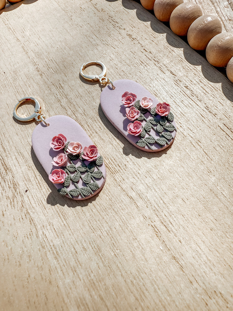 Rose June Birth Flower Dangle Earrings