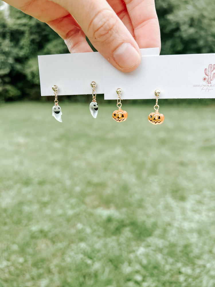 Ghost & Pumpkin Dainty Earrings