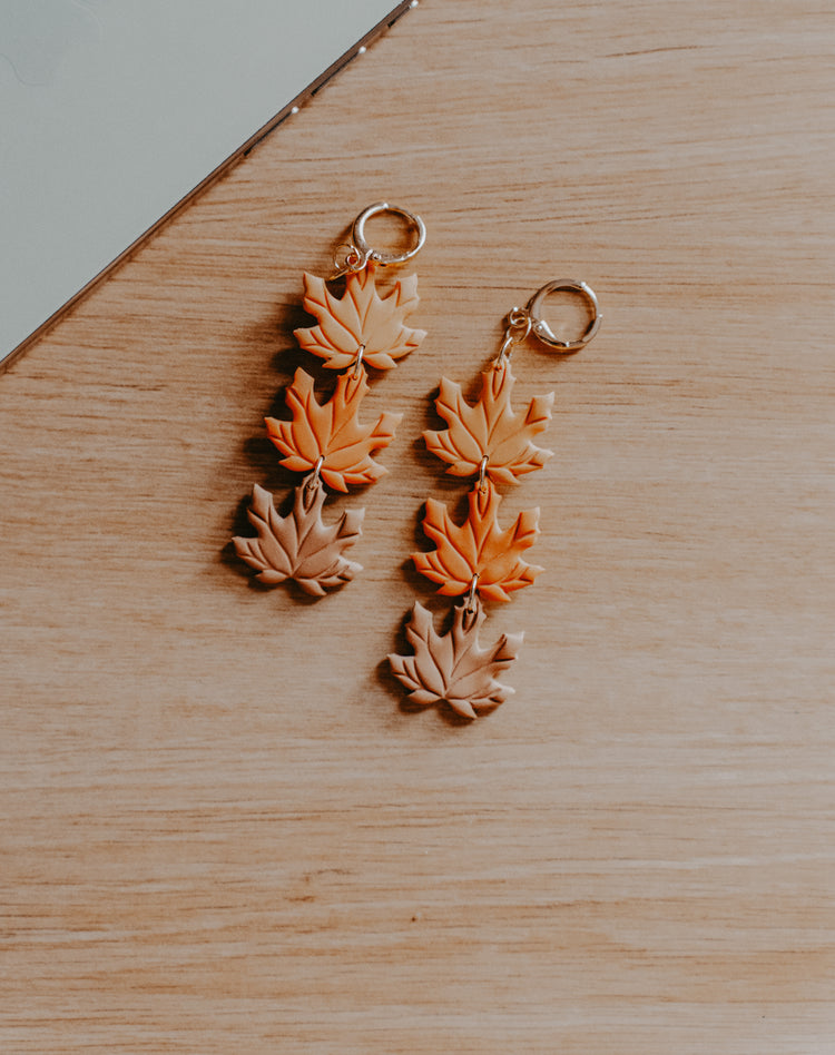 Tri-Color Leaf Dangle Earrings