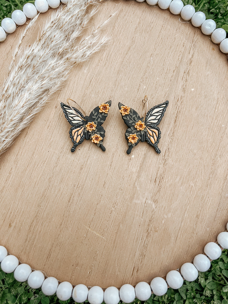 Monarch Sunflower Butterfly Hoop Earrings