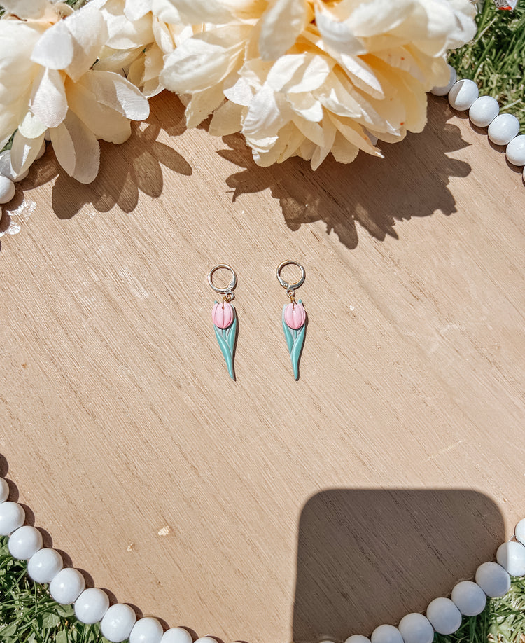 Peony Flower Dangle Earrings