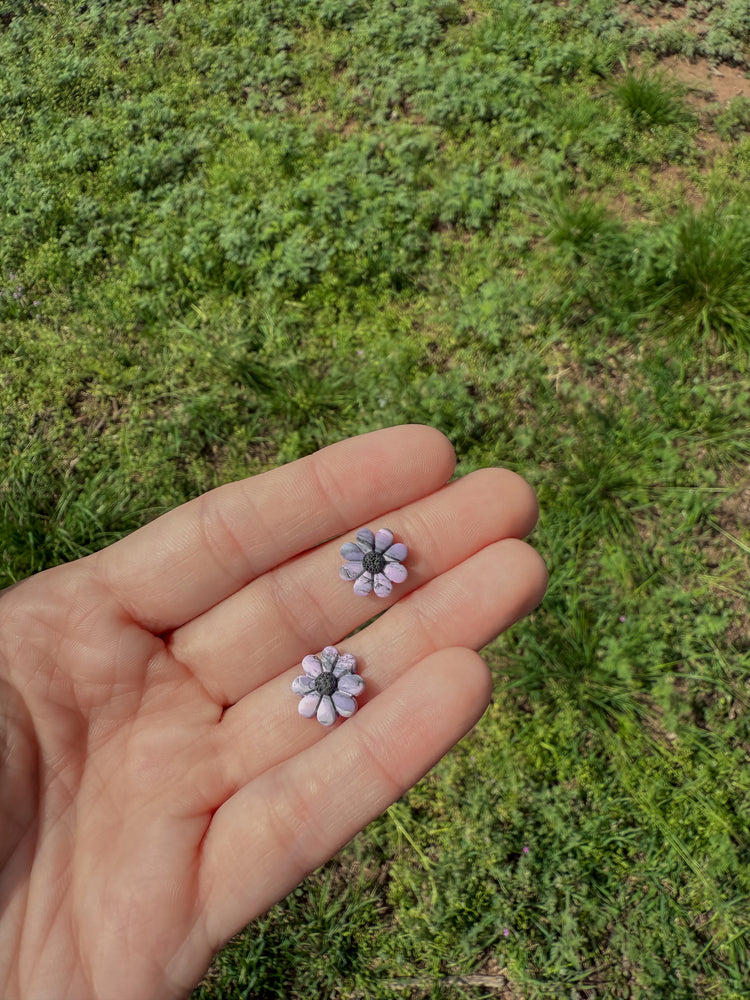 Purple Marble Flower Stud Earrings