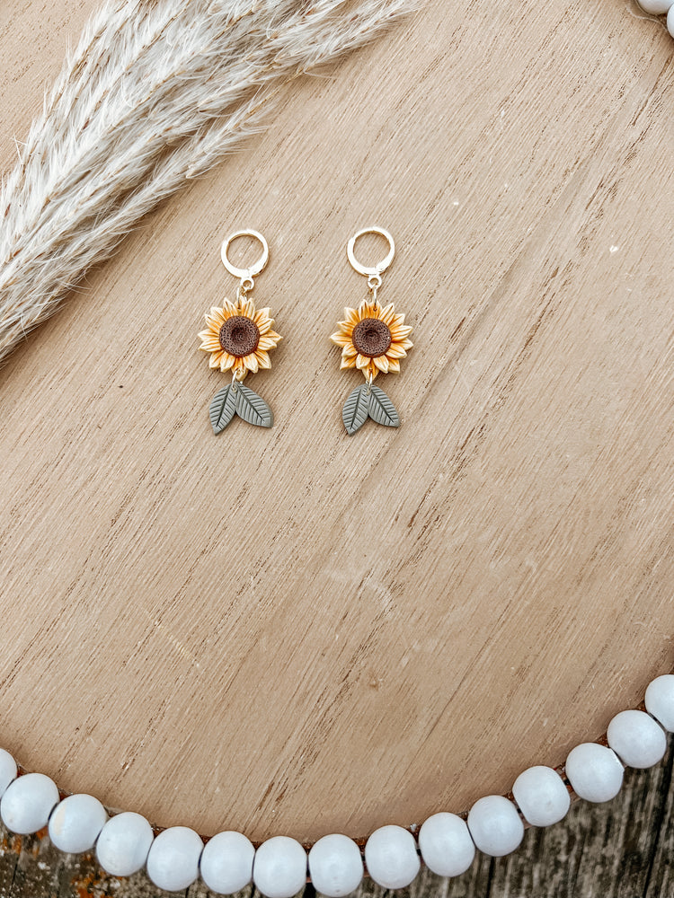 Sunflower Huggie Dangle Earrings