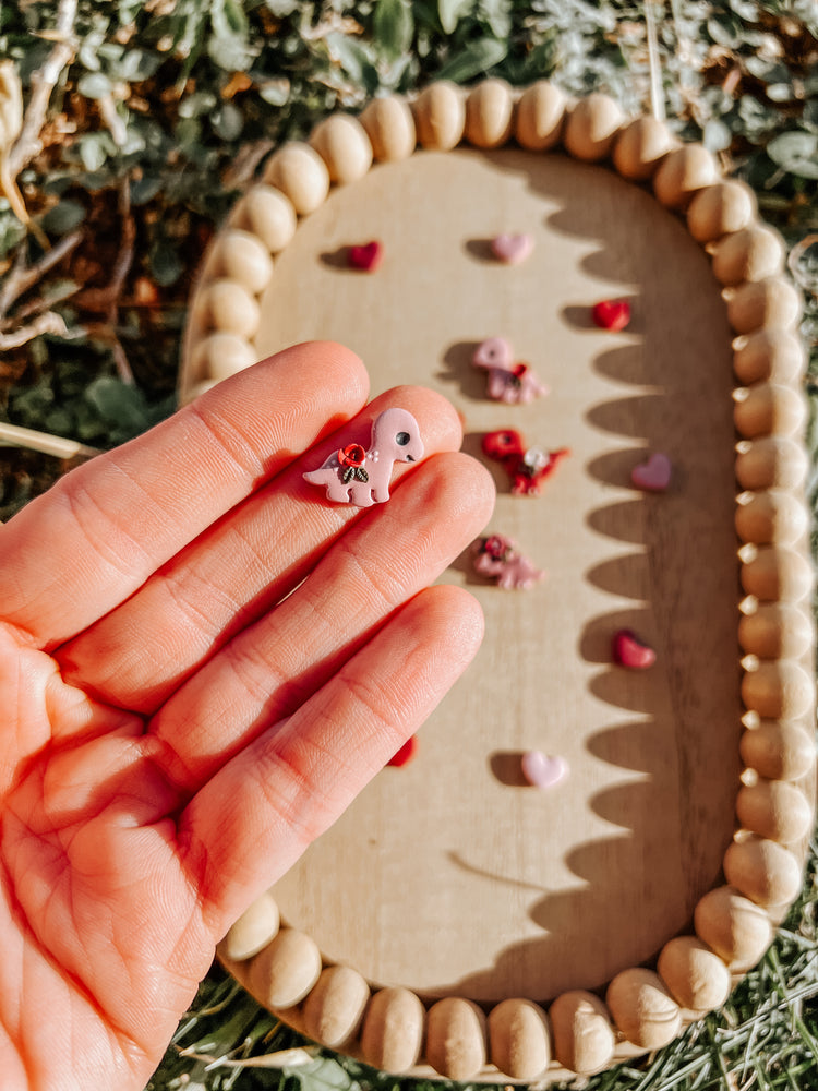 Valentines Day Dino Stud Earrings