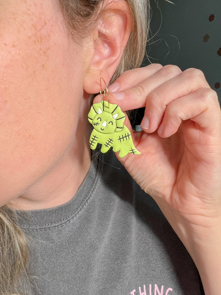 Frankenstein Triceratops Hoop Earrings