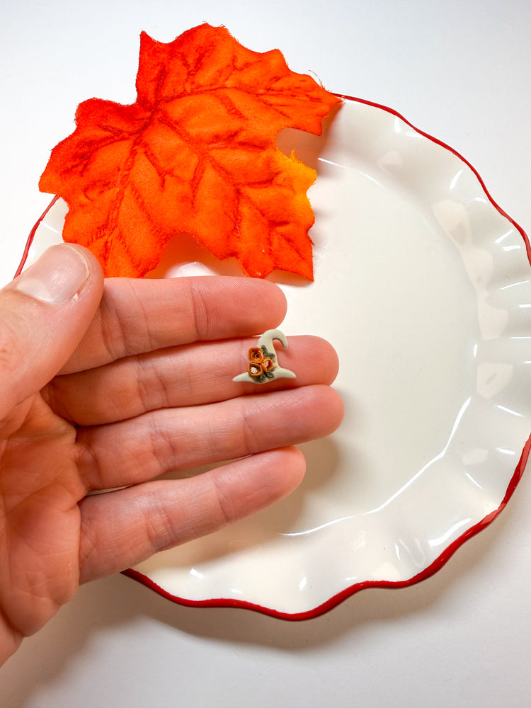 Floral Fall Stud Earrings Pumpkin & Witch Hat Set