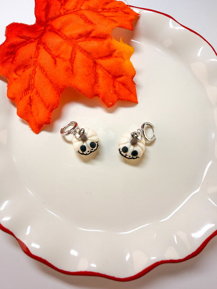 Skellington White Pumpkin Dangle Earrings