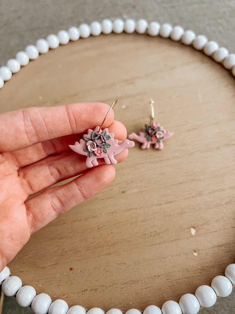 Stegosaurus Floral Hoop Earrings