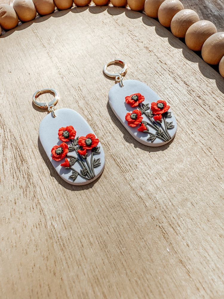 Poppy August Birth Flower Earrings