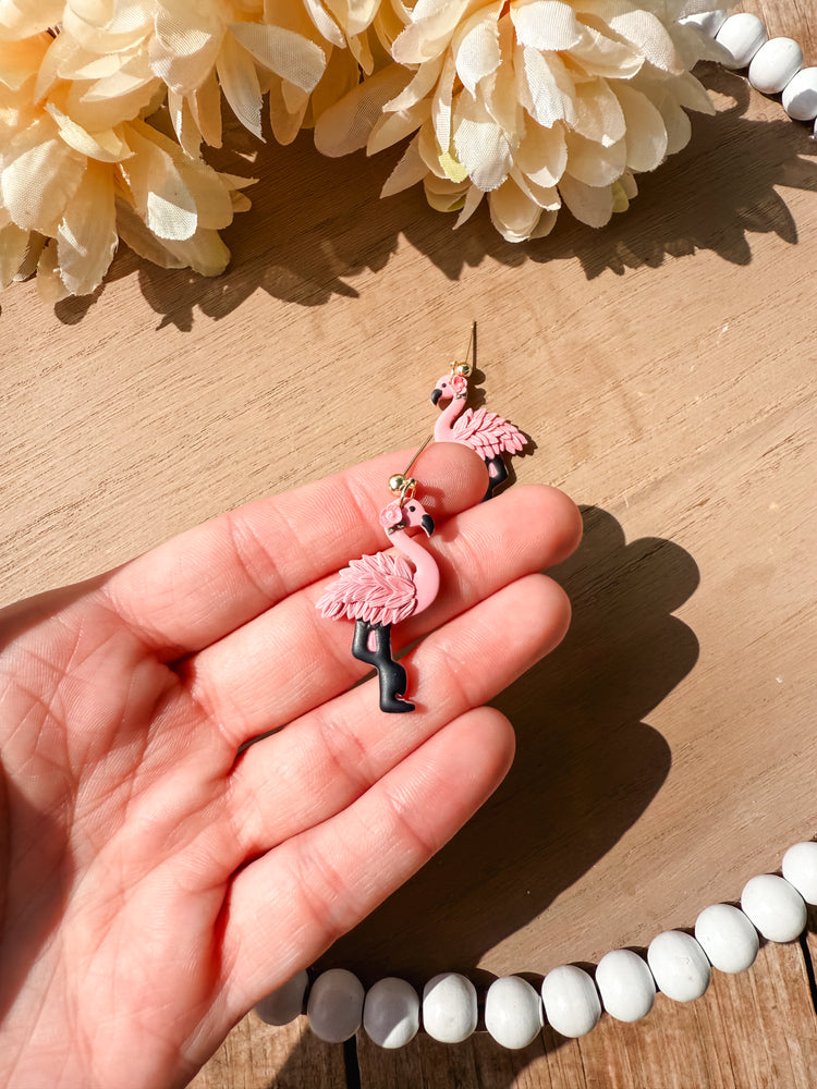 Floral Flamingo Dangle Earrings