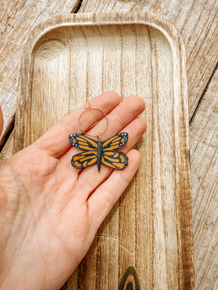 3D Monarch Butterfly Hoop Earrings