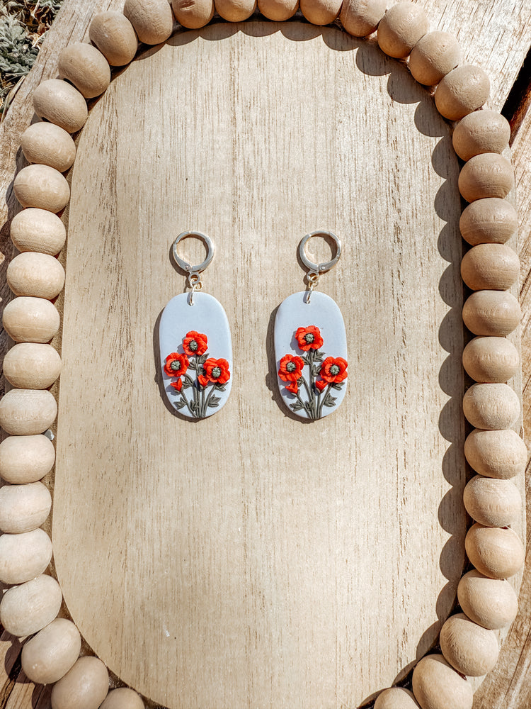 Poppy August Birth Flower Earrings