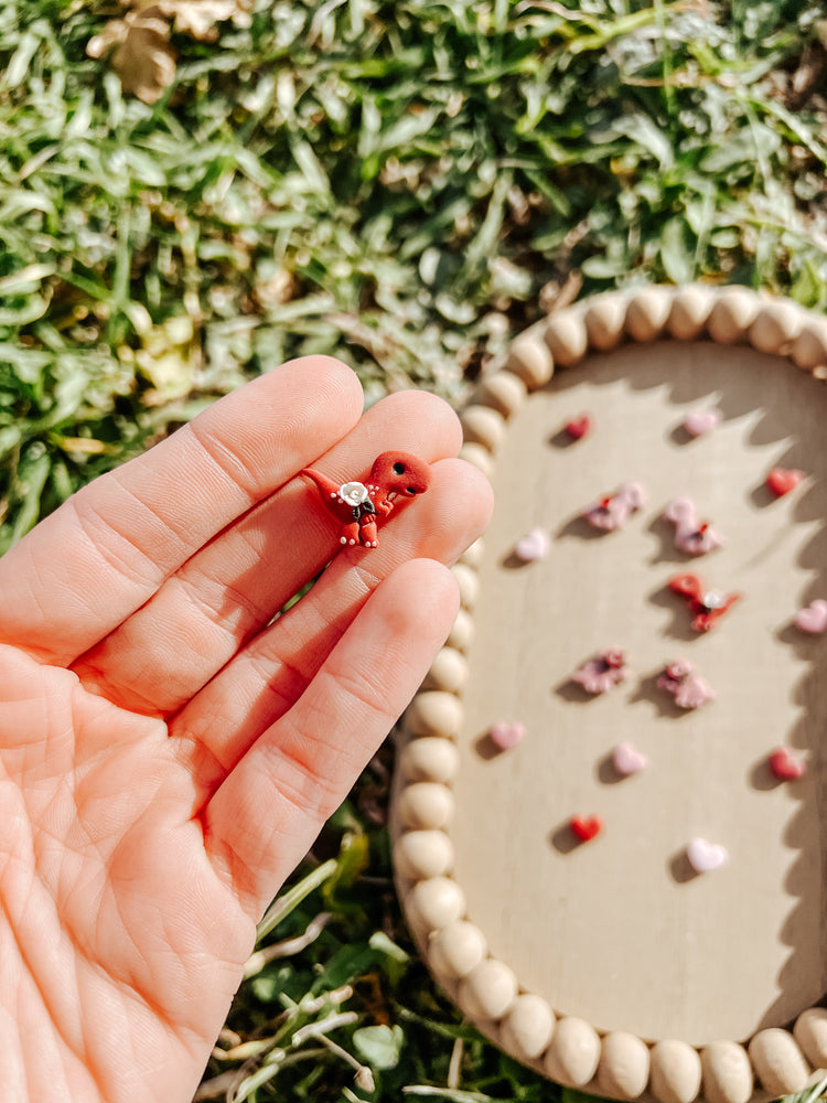 Valentines Day Dino Stud Earrings
