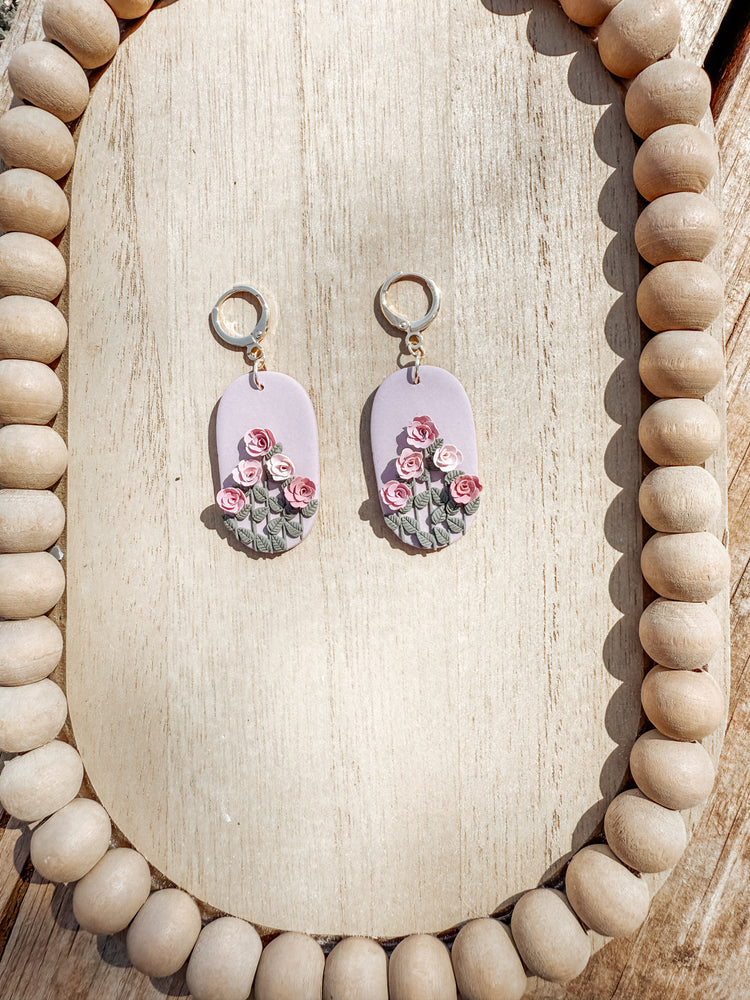 Rose June Birth Flower Dangle Earrings