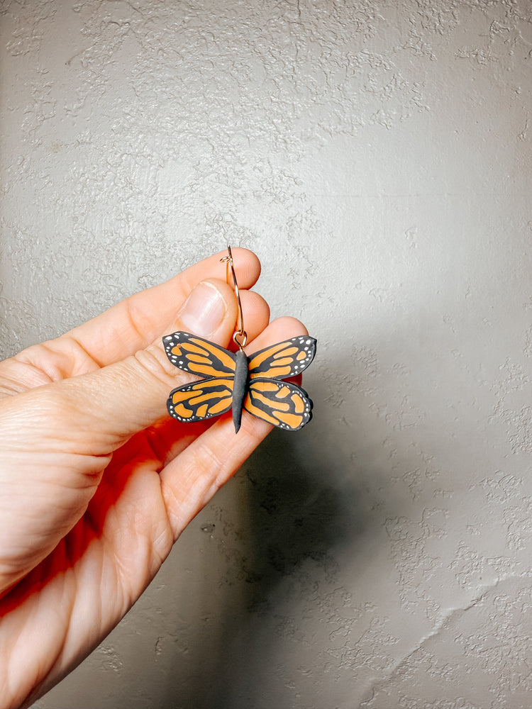 3D Monarch Butterfly Hoop Earrings