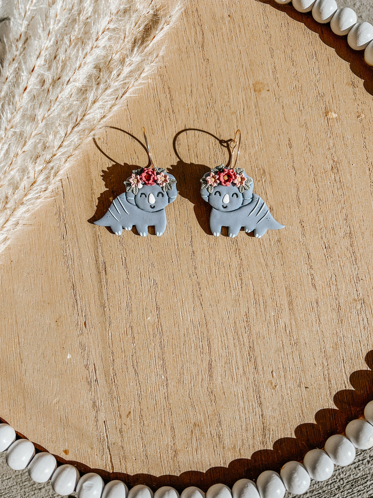 Triceratops Floral Hoop Earrings