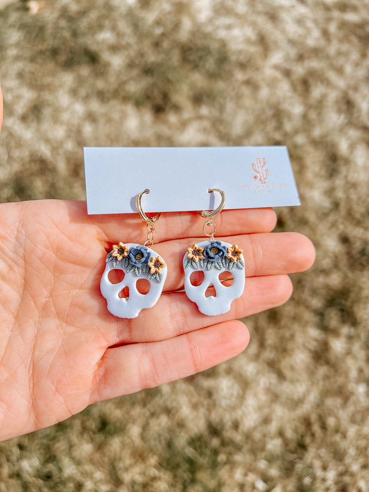 Floral Spring Skull Huggie Earrings
