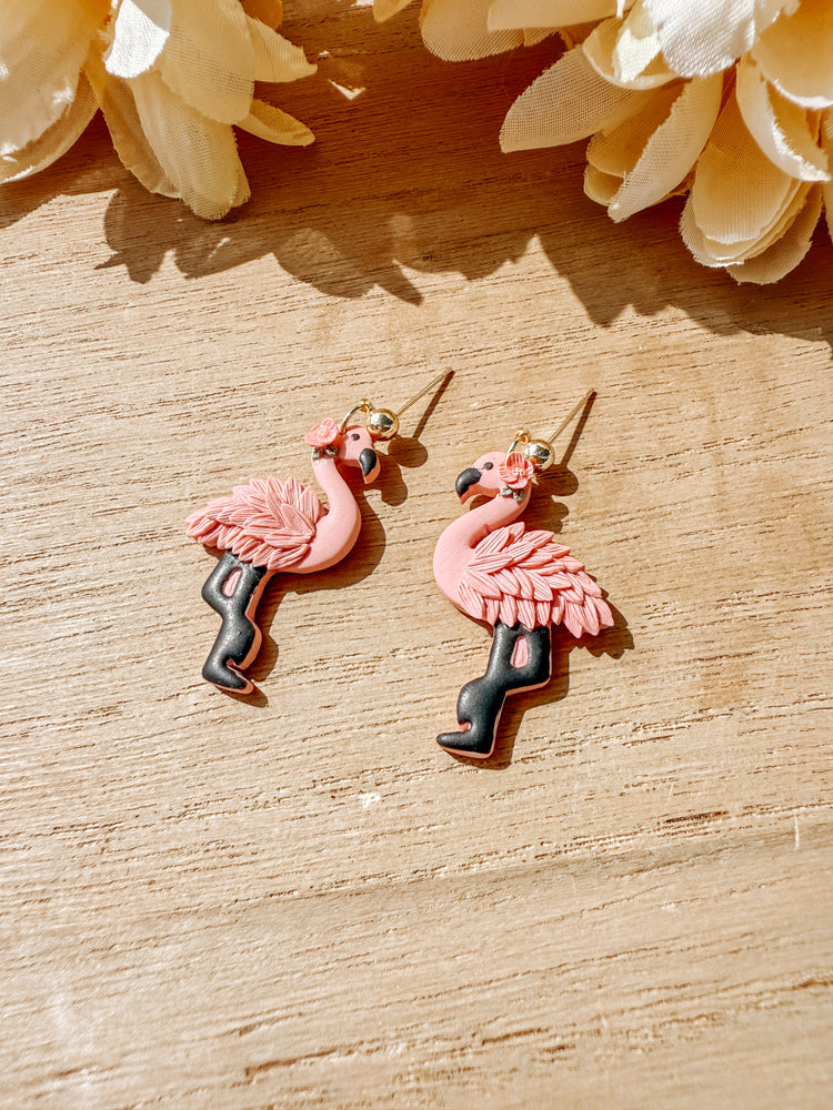 Floral Flamingo Dangle Earrings