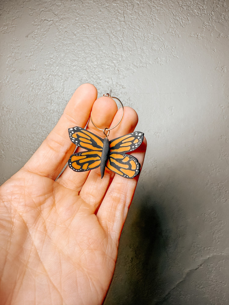3D Monarch Butterfly Hoop Earrings