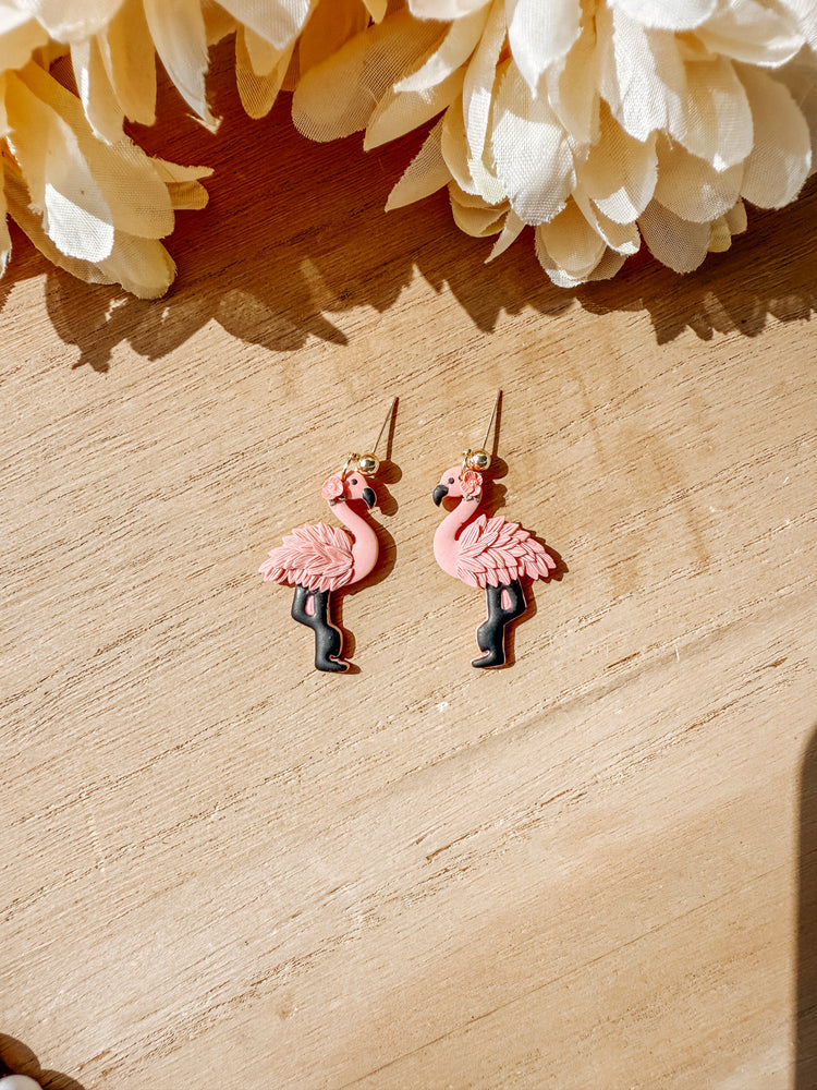 Floral Flamingo Dangle Earrings