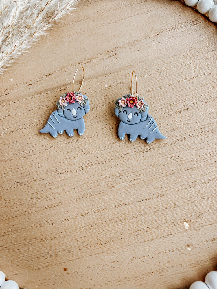 Triceratops Floral Hoop Earrings