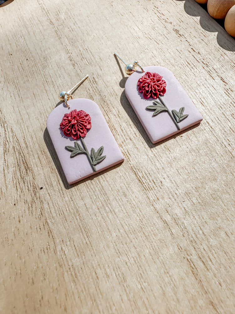 Chrysanthemum November Birth Flower Dangle Earrings