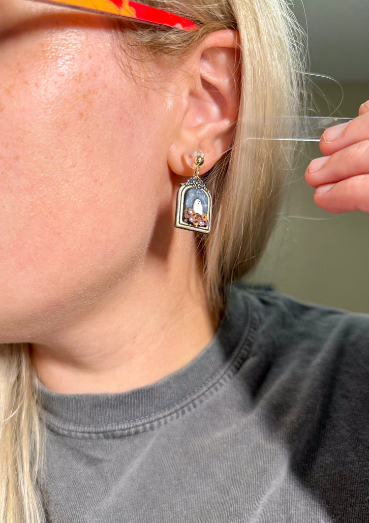 Vintage Ghost Picture Frame Dangle Earrings
