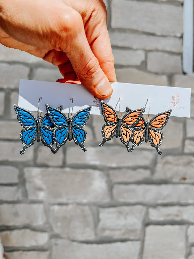 Blue Butterfly Hoop Earrings