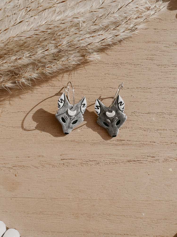 Celestial Wolf Hoop Earrings