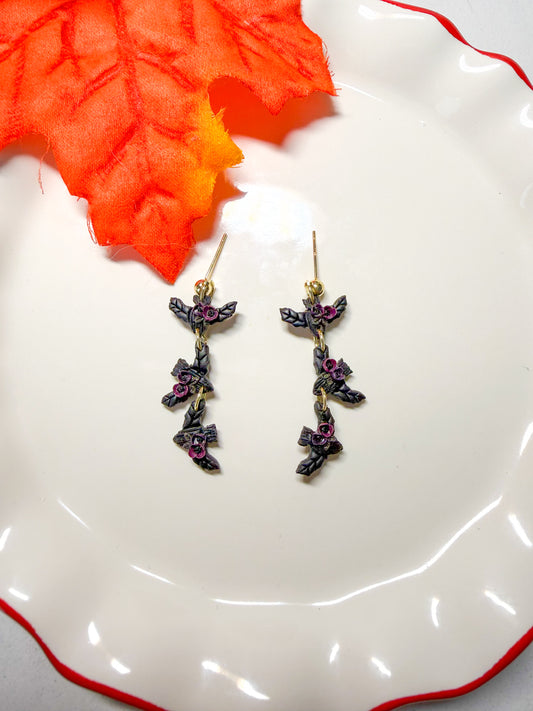 Midnight Floral Bat Dangle Earrings