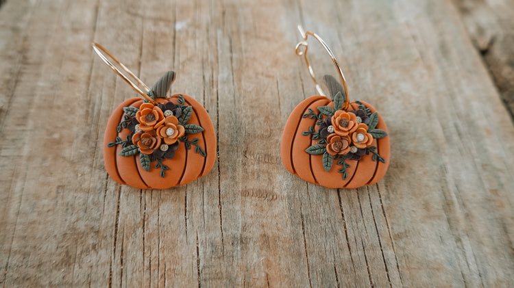 Floral Dangle Pumpkin Earrings