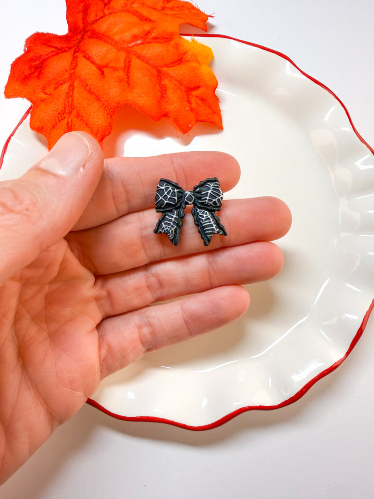 Spiderweb Halloween Bow Stud Earrings