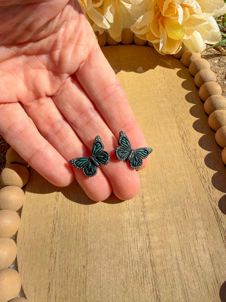 Black and Hunter Green Butterfly Stud Earrings