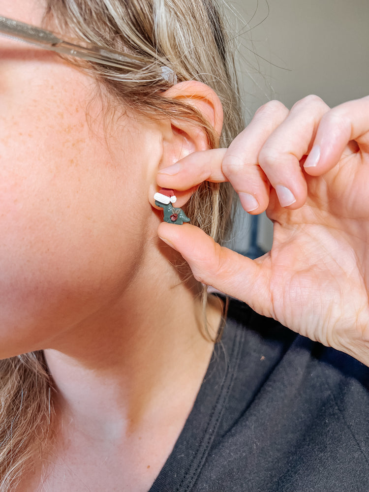 Xmas Dinosaur Stud Earrings