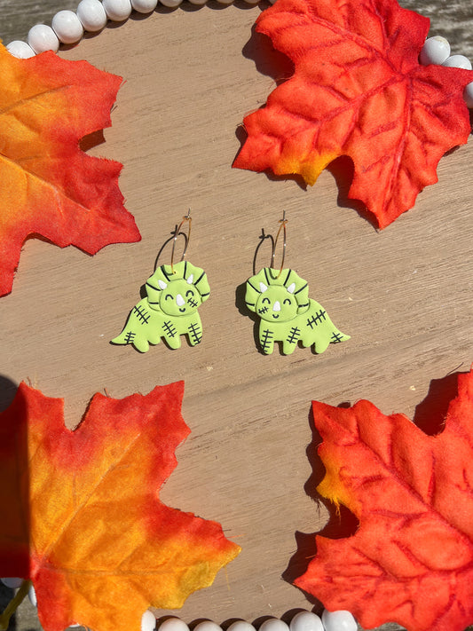 Frankenstein Triceratops Hoop Earrings