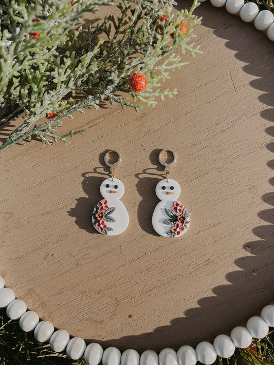 Floral Snowmen Huggie Earrings